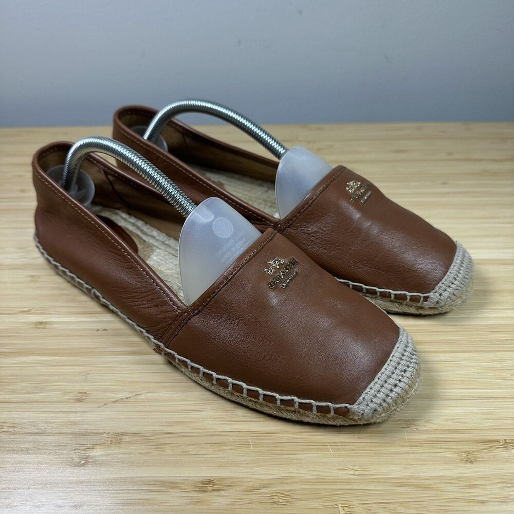 Coach Rhodelle Brown Leather Espadrilles Soft Lambskin Women 11B Preppy Flats
